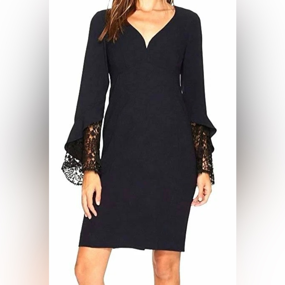 Nanette Lepore Betty Dress Black Lace Bell Sleeve Sheath Size 6 NWT